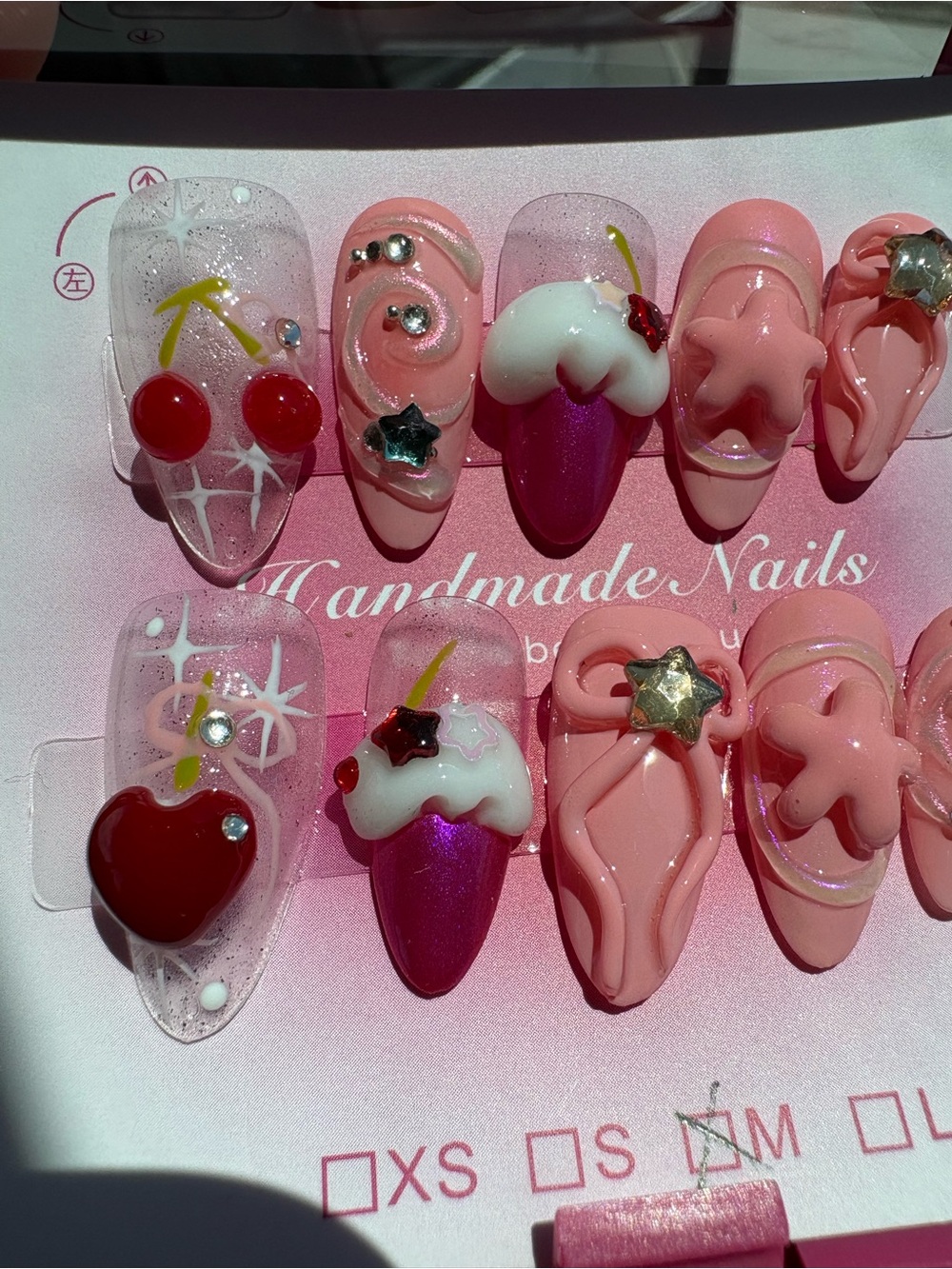 Handmade Pink Cherry & Heart Kids Press-On Nail Set